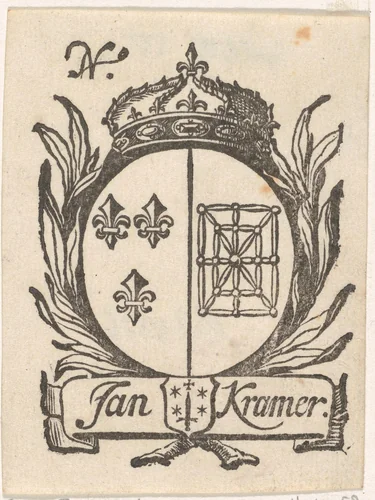 Handelsetiket van Jan Kramer by Isaac Vincentsz. van der Vinne, print, 1681-1740