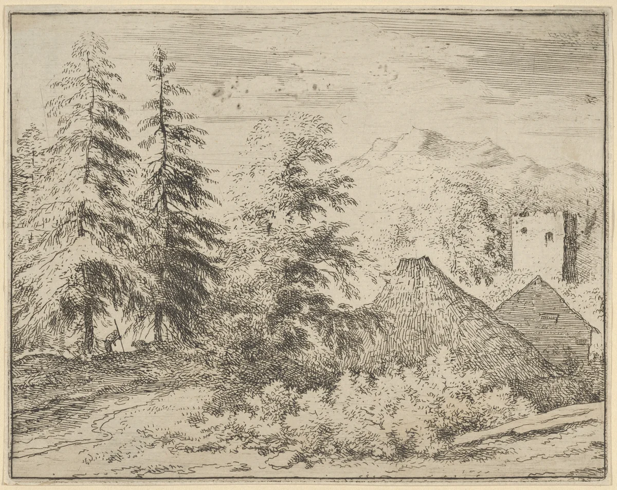 The Man Between the Two Fir Trees by Allart van Everdingen, print, 1621-1675