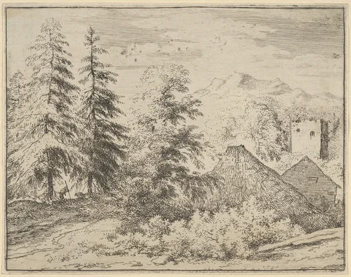 The Man Between the Two Fir Trees by Allart van Everdingen, print, 1621-1675