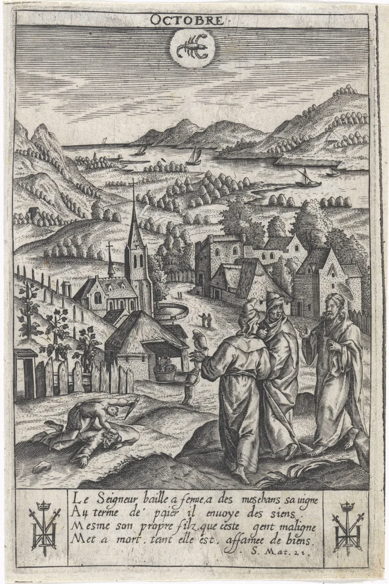 Oktober by Jan Gerritsz Swelinck, print, 1624-1645