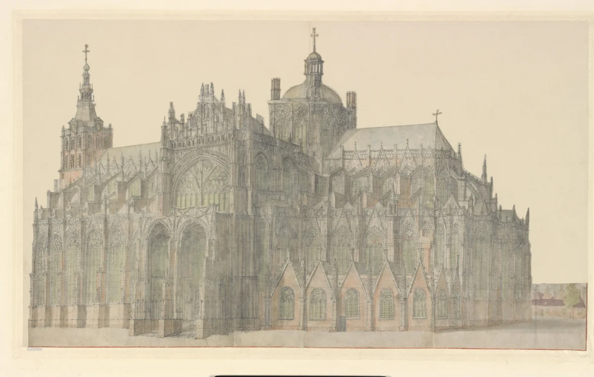 De kathedraal van Den Bosch by Beerstraten, drawing, 1600-1699