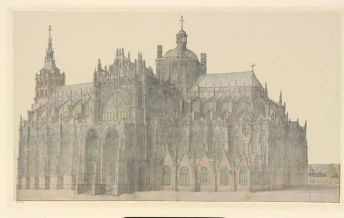 De kathedraal van Den Bosch by Beerstraten, drawing, 1600-1699