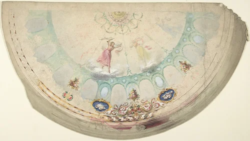 Half of a Circular Ceiling Design with Nymphs by anonymous, drawing, 1800-1899