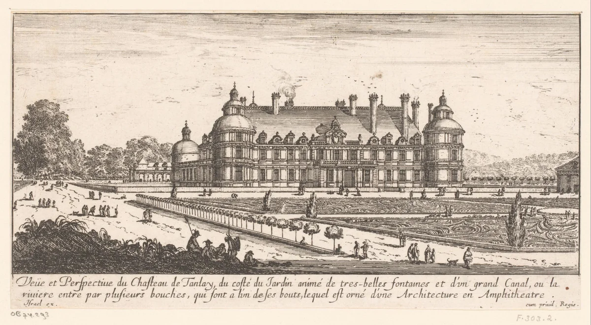 Gezicht op het kasteel van Tanlay te midden van de tuinen by Israël Silvestre, print, 1631-1661