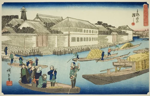The Yoroi Ferry (Yoroi no watashi), from the series "Exceptional Views of Edo (Koto shokei)" by Utagawa Hiroshige (歌川広重), print, 1830-1844