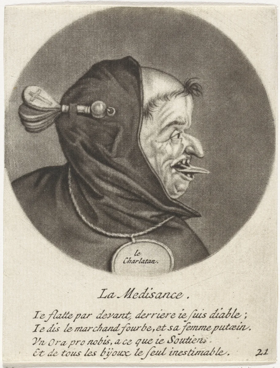 Monnik met uitgestoken tong by Jacob Gole, print, 1670-1724