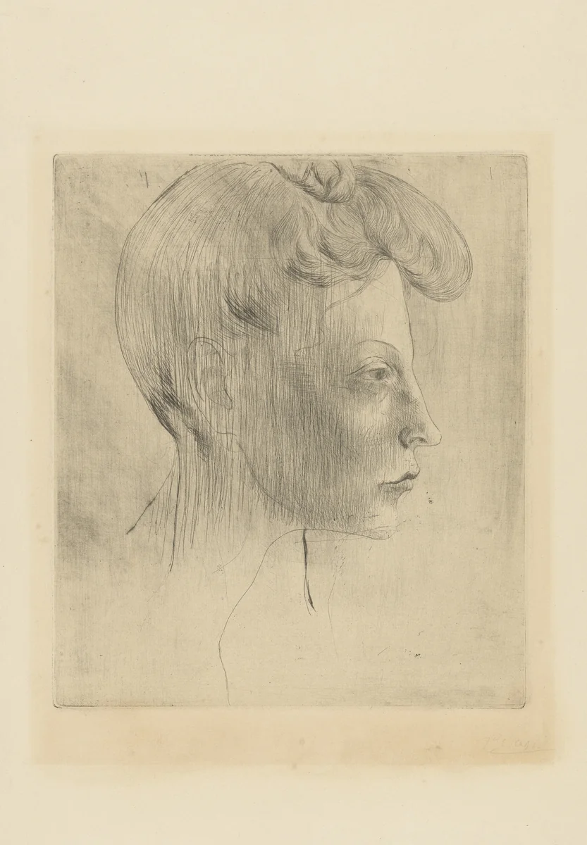 Head of a Woman, in Profile (Tête de femme, de profil) from the Saltimbanques series by Pablo Picasso, print, 1905