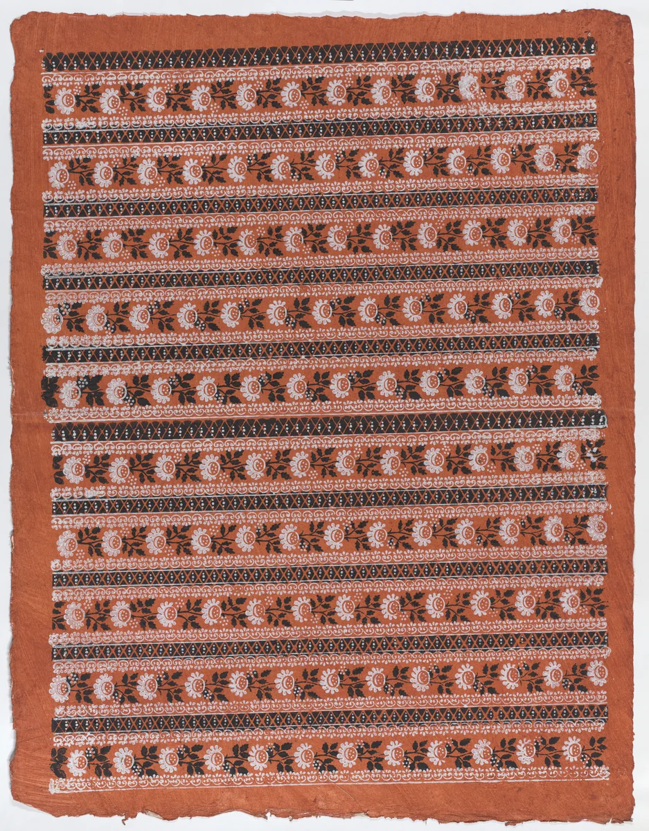 Sheet with ten borders with floral patterns on orange background by anonymous, print, 1775-1875