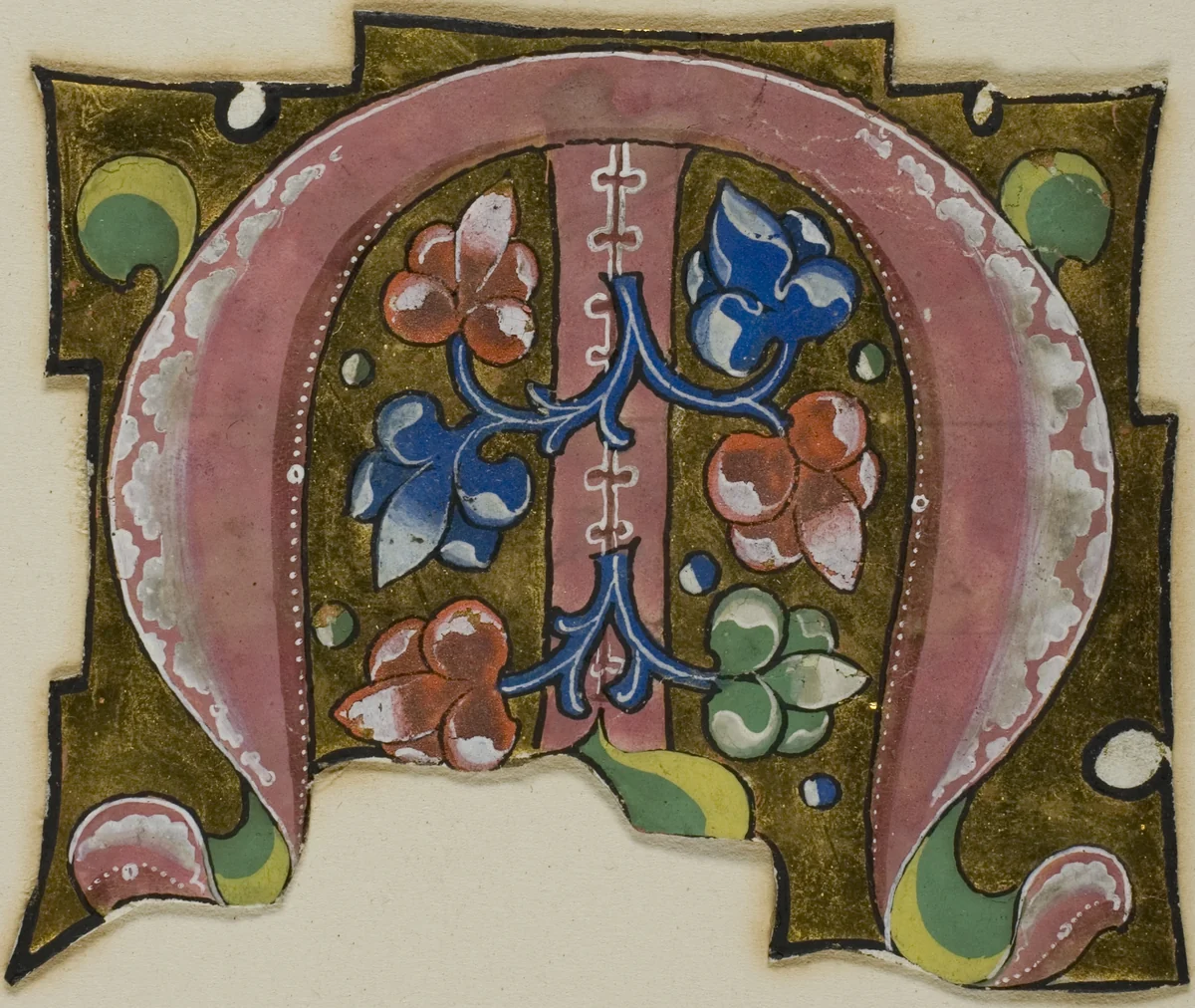 Decorated Initial "M" in Pink with Conventional Leaves from a Choir Book by European, painting, 1301-1400