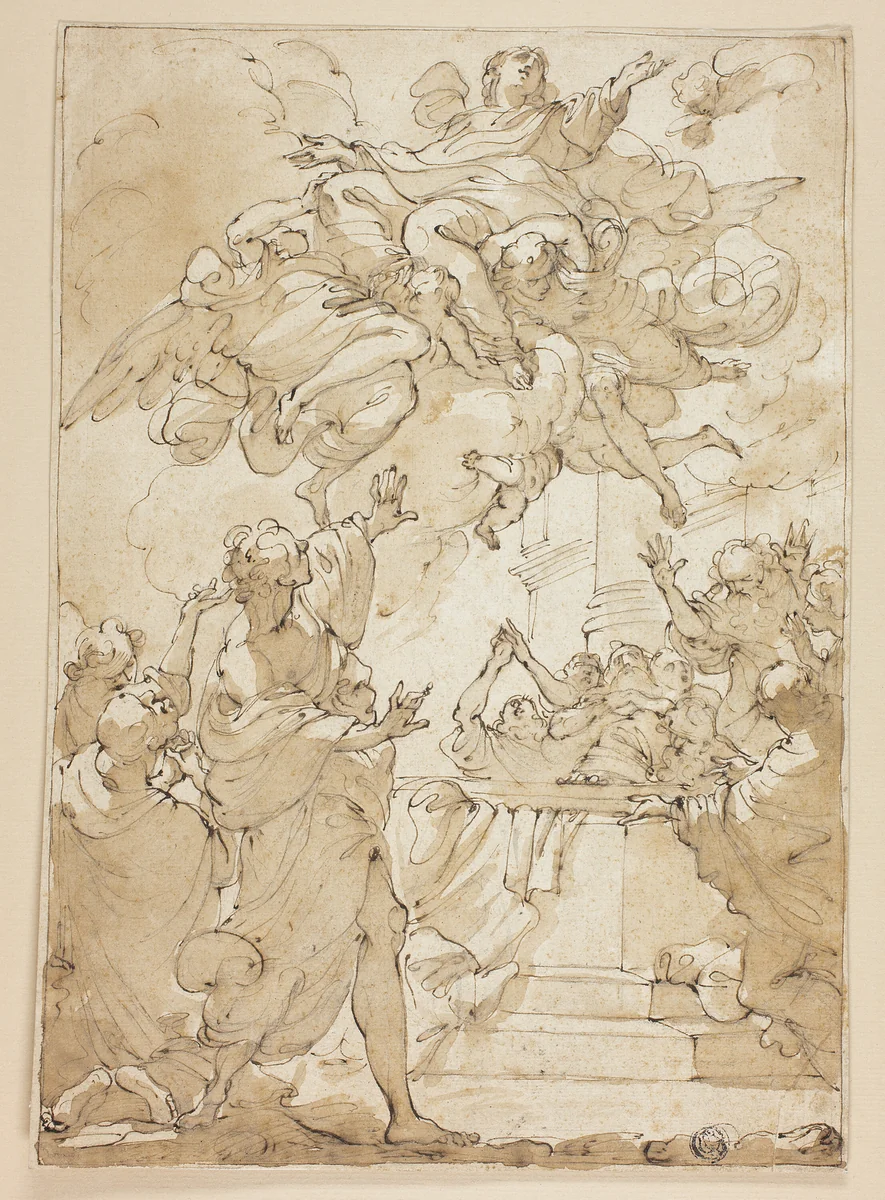 Assumption of the Virgin by Ubaldo Gandolfi or Annibale Carracci, drawing, 1775-1785