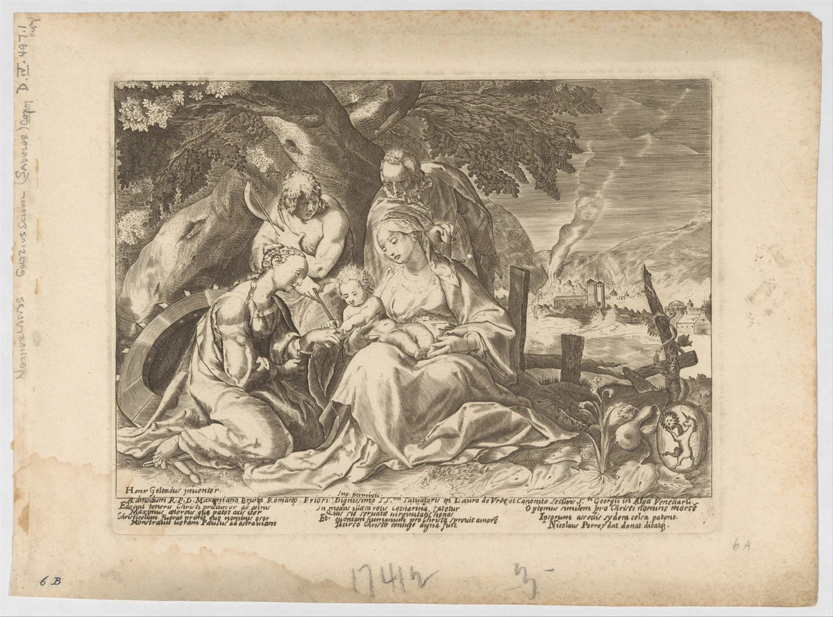 The Betrothal of Saint Catherine by Nicolas Perrey, print, 1570-1650
