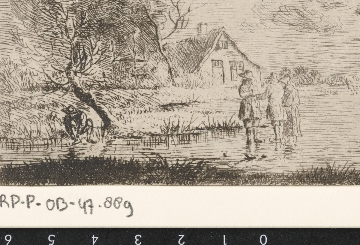 Landschap met schaatsers en boerderij by Johannes Christiaan Janson, print, 1778-1823