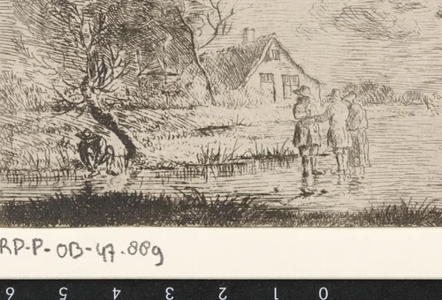 Landschap met schaatsers en boerderij by Johannes Christiaan Janson, print, 1778-1823