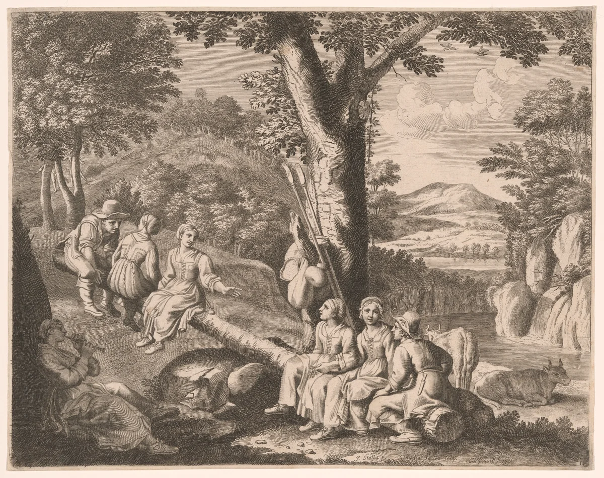 The Swing, Plate 11 from Pastorales by Claudine Bouzonnet-Stella, print, 1667