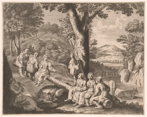 The Swing, Plate 11 from Pastorales by Claudine Bouzonnet-Stella, print, 1667