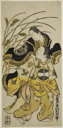 The Actors Ichikawa Monnosuke as a nobleman and Dekishima Daisuke as a noblewoman by Okumura Toshinobu, print, 1716-1726
