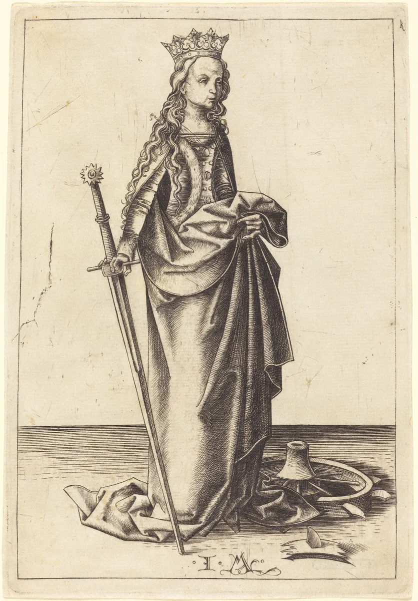 Saint Catherine by Israhel van Meckenem, print, 1480-1490