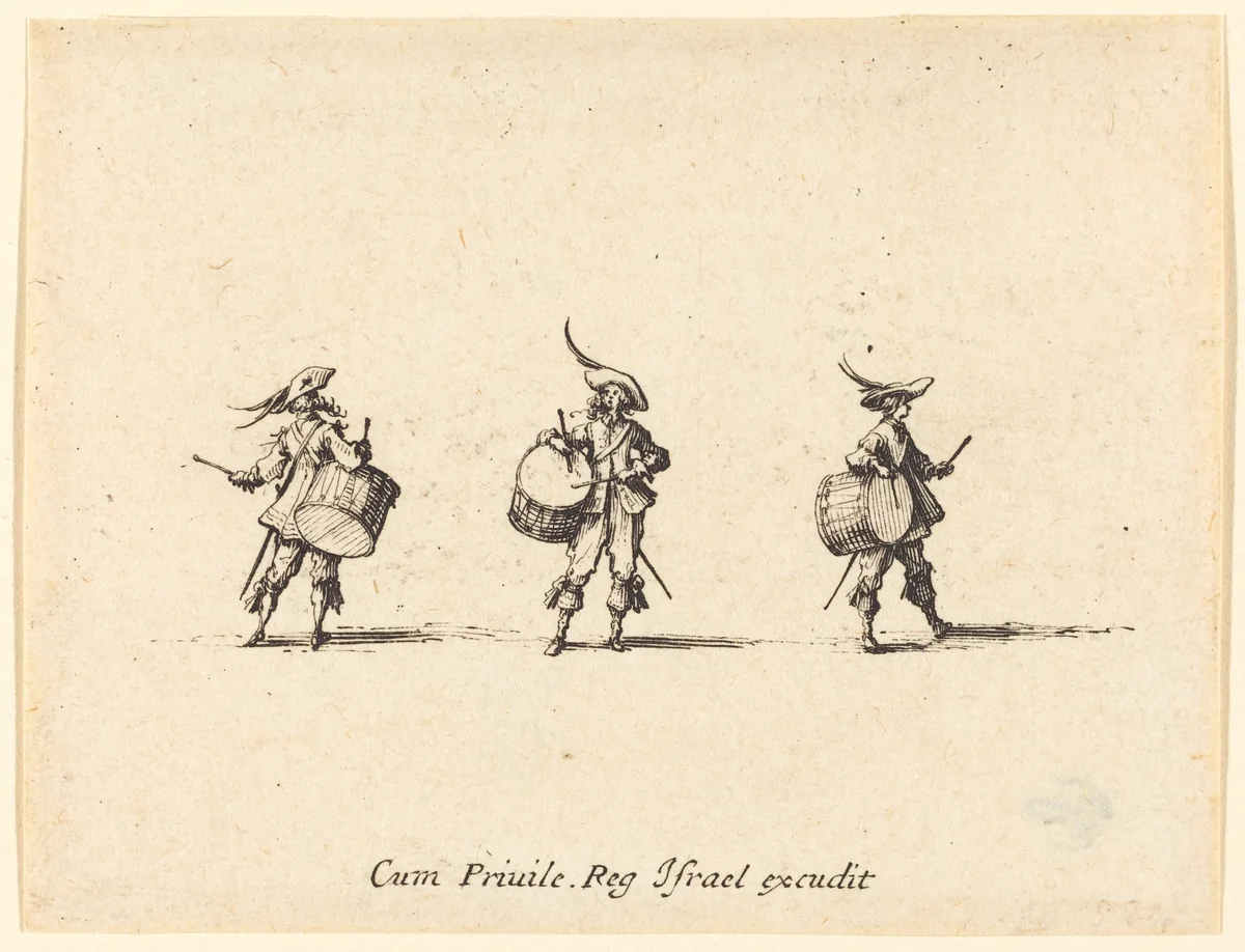 Drill with Drums by Jacques Callot, print, 1634-1635
