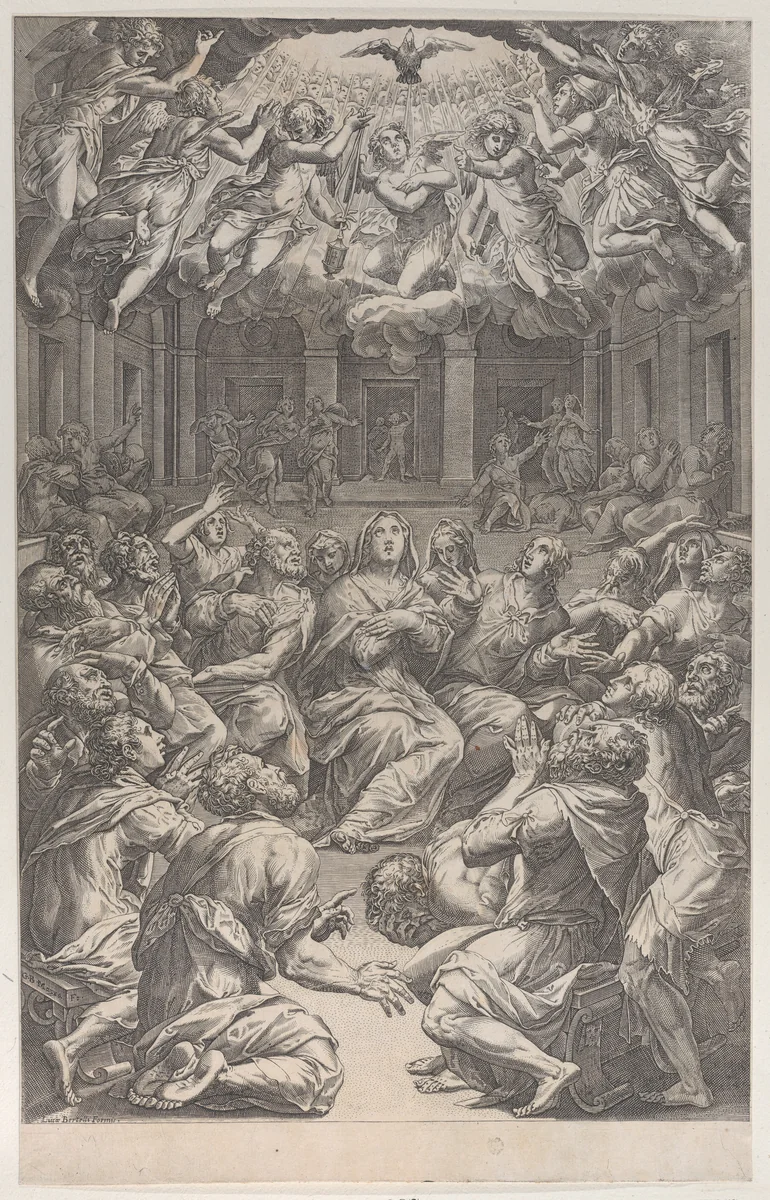 The Pentecost by Giovanni Battista Mazza, print, 1574