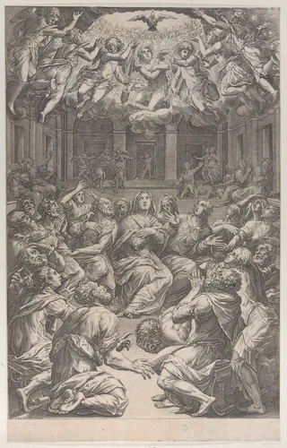 The Pentecost by Giovanni Battista Mazza, print, 1574