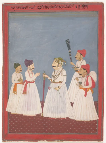 Prince with Four Attendants by Sri Prathi Singh, painting, 1767-1833