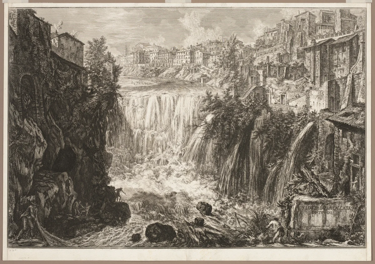 View of the Grand Cascade at Tivoli, from Views of Rome by Giovanni Battista Piranesi, print, 1766
