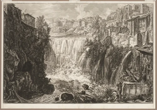 View of the Grand Cascade at Tivoli, from Views of Rome by Giovanni Battista Piranesi, print, 1766