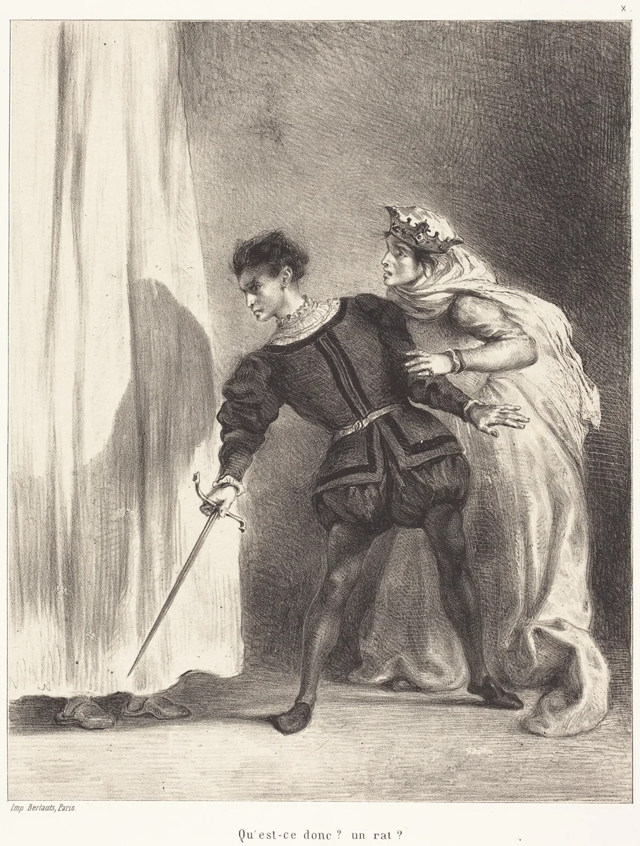 The Murder of Polonius (Act III, Scene IV) by Eugène Delacroix, portfolio, 1834-1843
