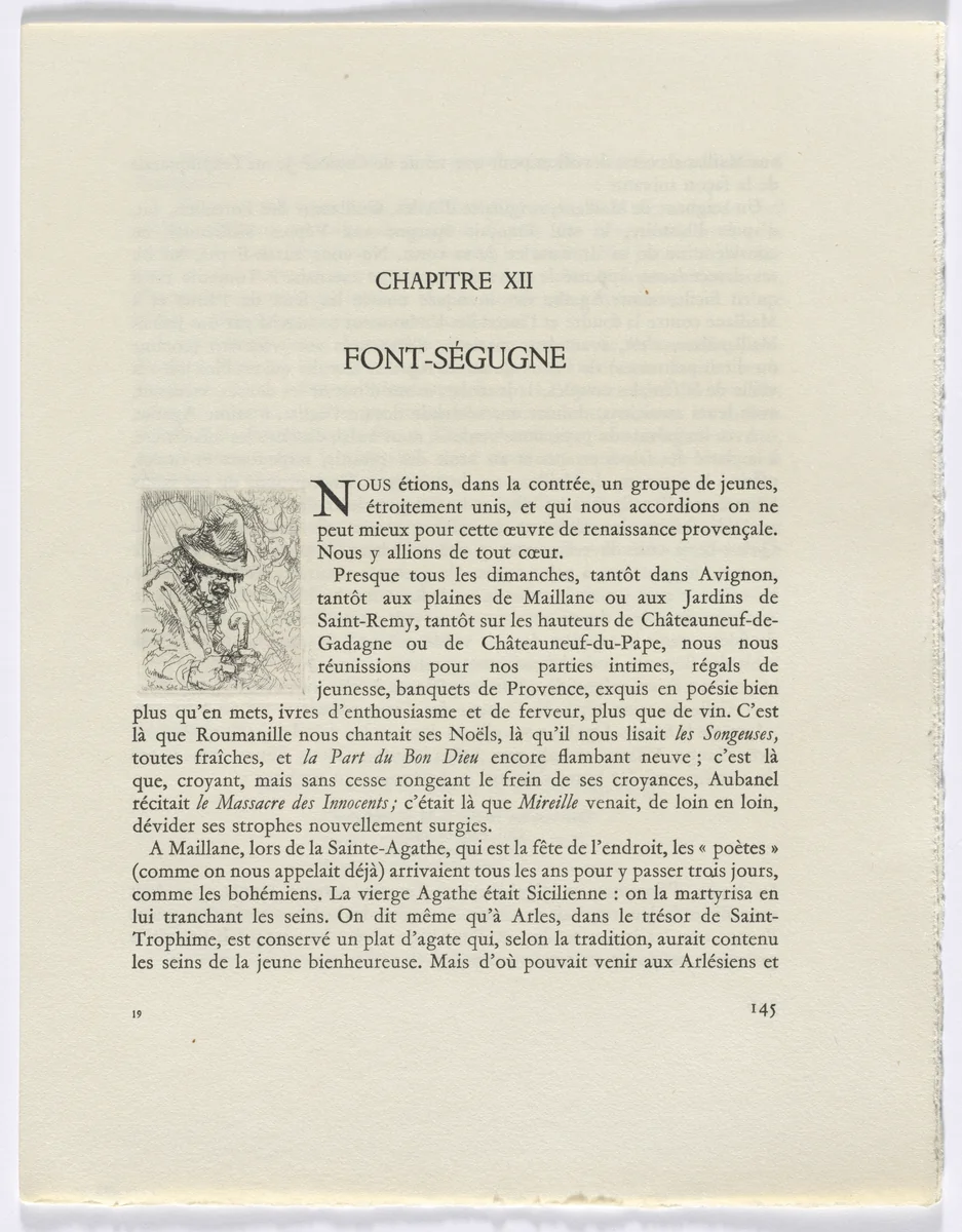 Frédéric Mistral: Mémoires et Recits by Frédéric Mistral: bust of old man (page 145) by Auguste Brouet, other, 1937