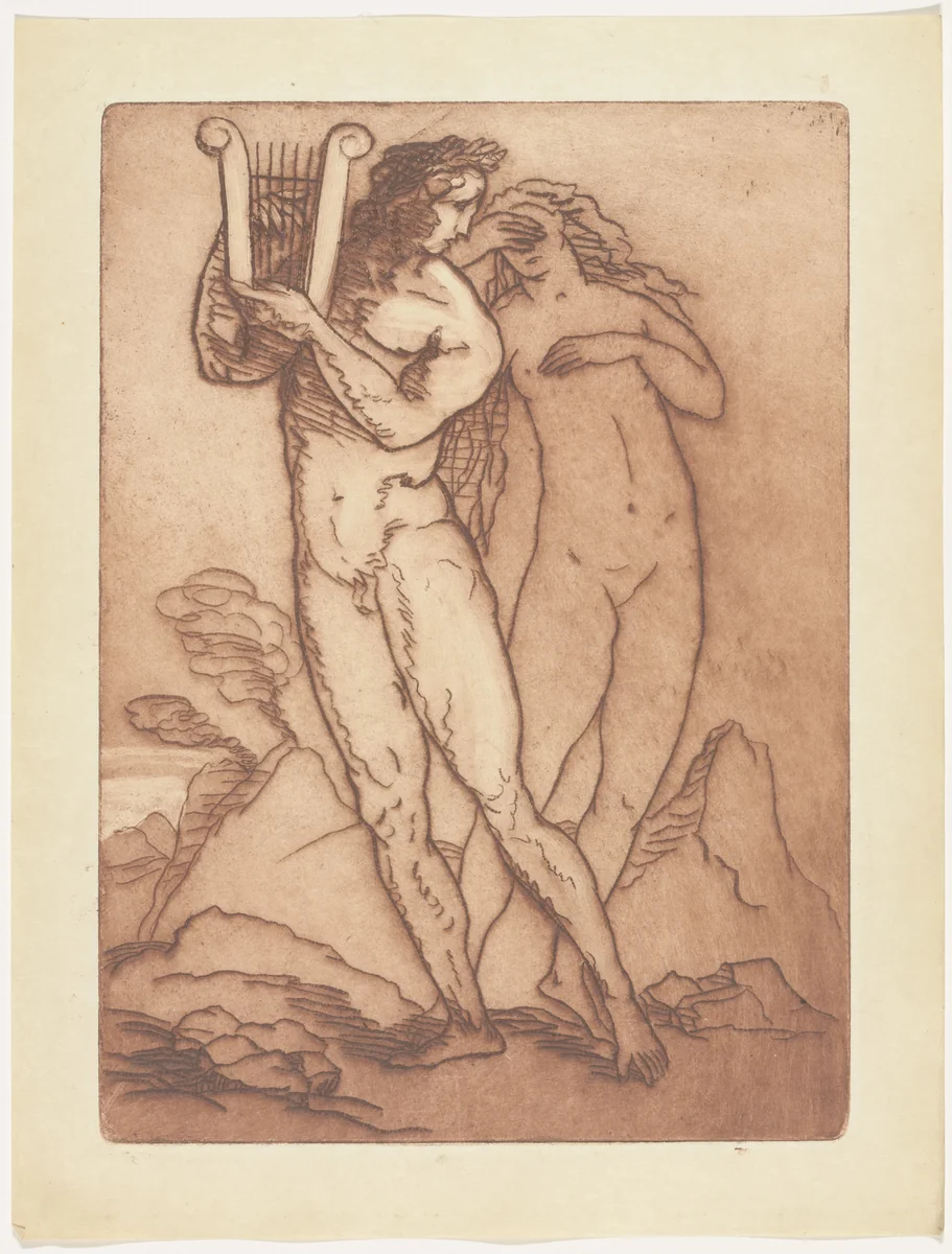 Orpheus and Eurydice (plate, folio 123) from Les Amours (The Loves) by Émile Bernard, illustrated book, 1915