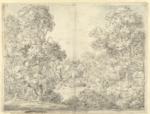 Slag op de Mookerheide, 1574 by Leonaert Bramer, drawing, 1606-1674