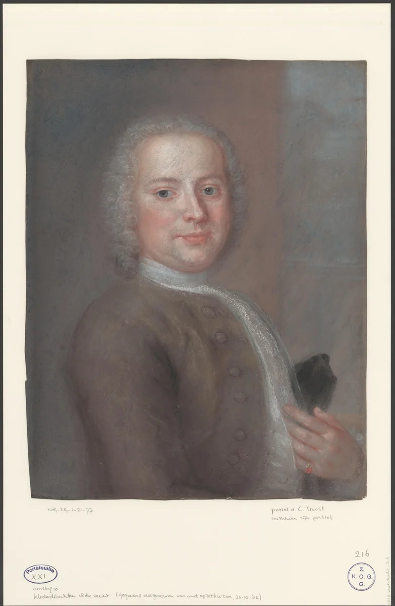 Portret van een onbekende man, mogelijk een zelfportret by Cornelis Troost, drawing, 1712-1750
