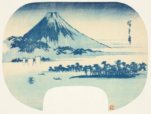 Mount Fuji Rising beyond Miho Beach by Utagawa Hiroshige (歌川広重), print, 1833-1847