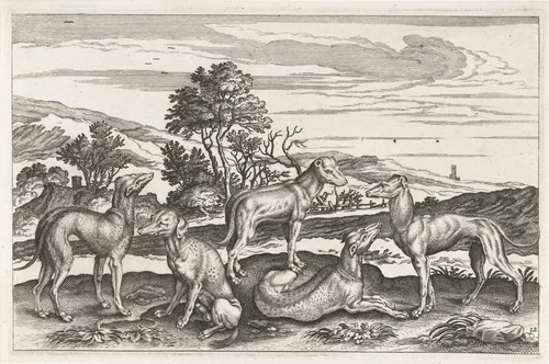 Jachthonden by anonymous, print, 1628-1679