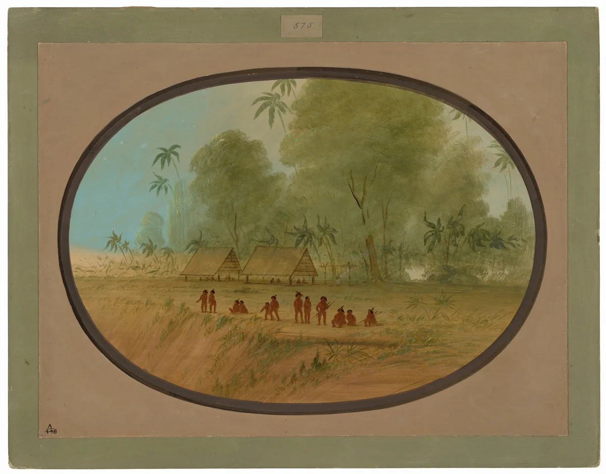 A Sepibo Village by George Catlin, painting, 1854-1869