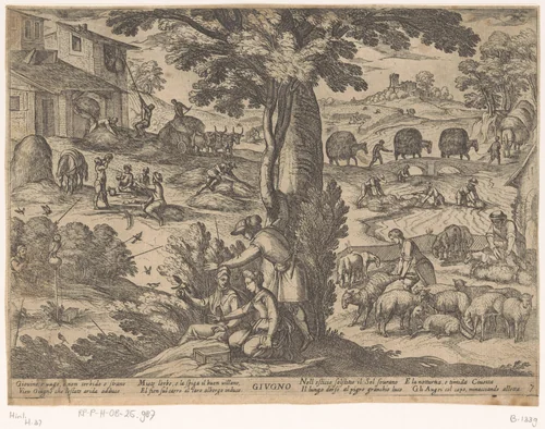 Juni: schapen scheren (kreeft) by Antonio Tempesta, print, 1599