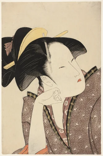 Reflective Love, from the series "Anthology of Poems: The Love Section (Kasen koi no bu) (Mono-omou koi)" by Kitagawa Utamaro (喜多川歌麿), print, 1788-1799