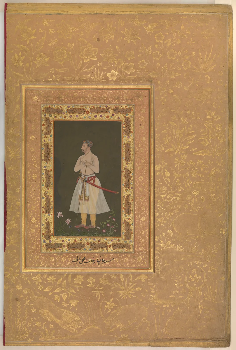 "Portrait of Jahangir Beg, Jansipar Khan", Folio from the Shah Jahan Album by Balchand, manuscript, 1505-1652