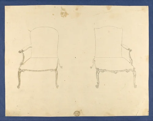 Two French Chairs, in Chippendale Drawings, Vol. I by Thomas Chippendale, drawing, 1748-1758