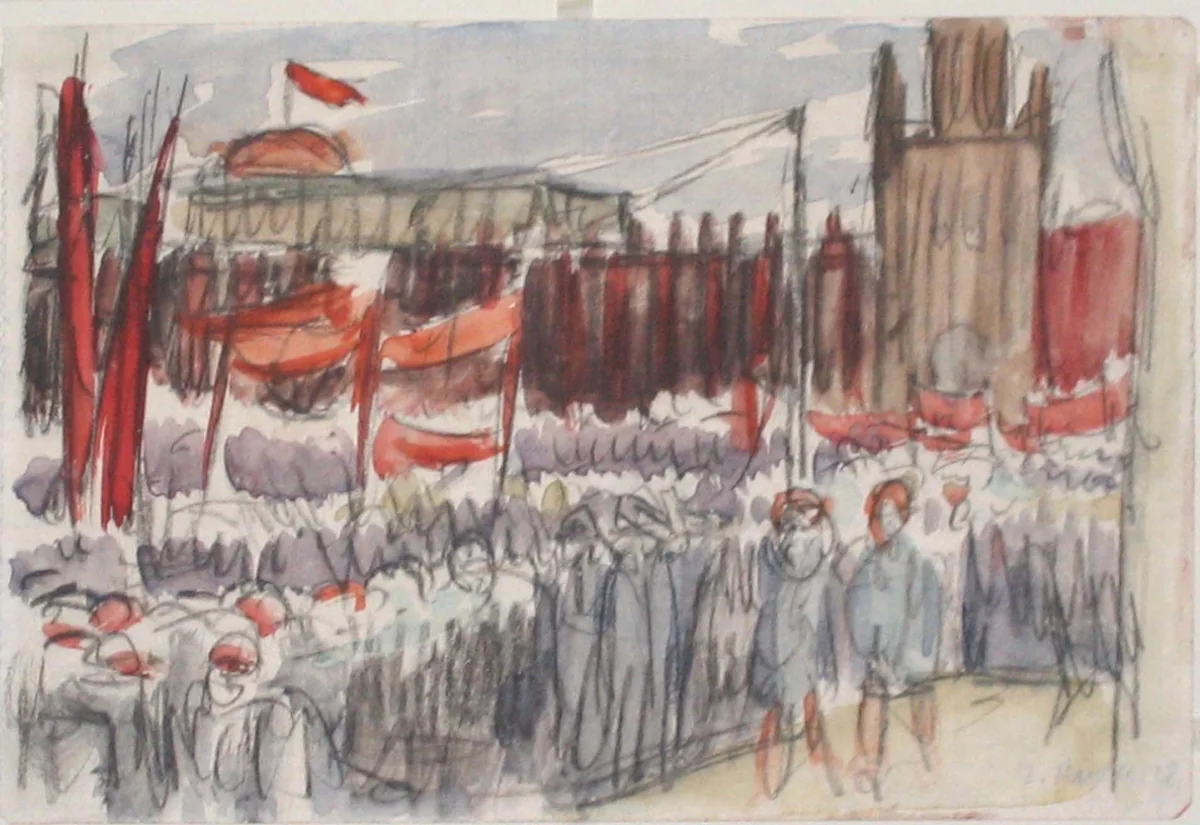 May Day, Moscow by Diego Rivera, drawing, 1928