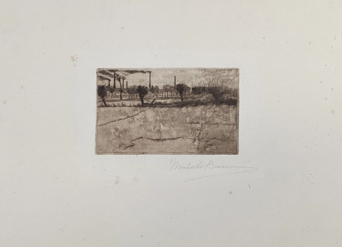 Landscape with Industrial Plants by Umberto Boccioni, print, 1909