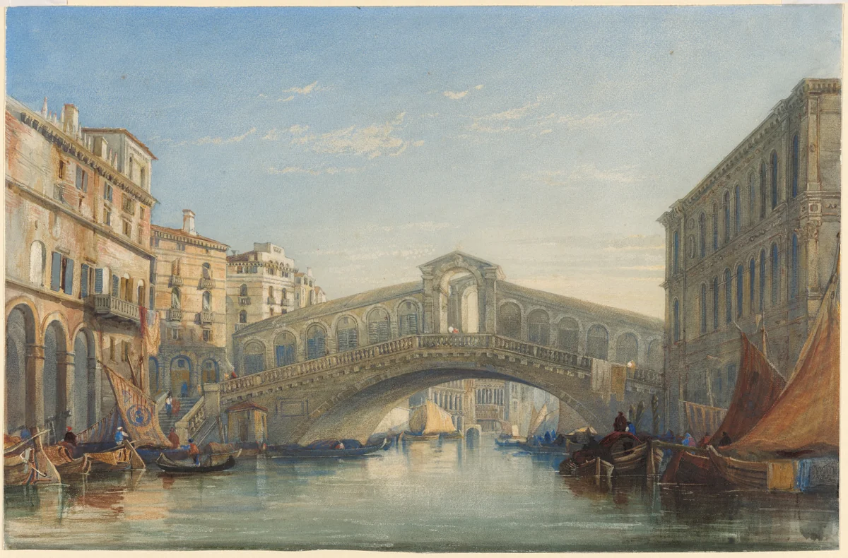 The Rialto Bridge, Venice by William James Müller, drawing, 1835