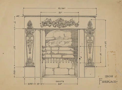 Iron Fireplace by Thomas Byrne, index of american design, 1936