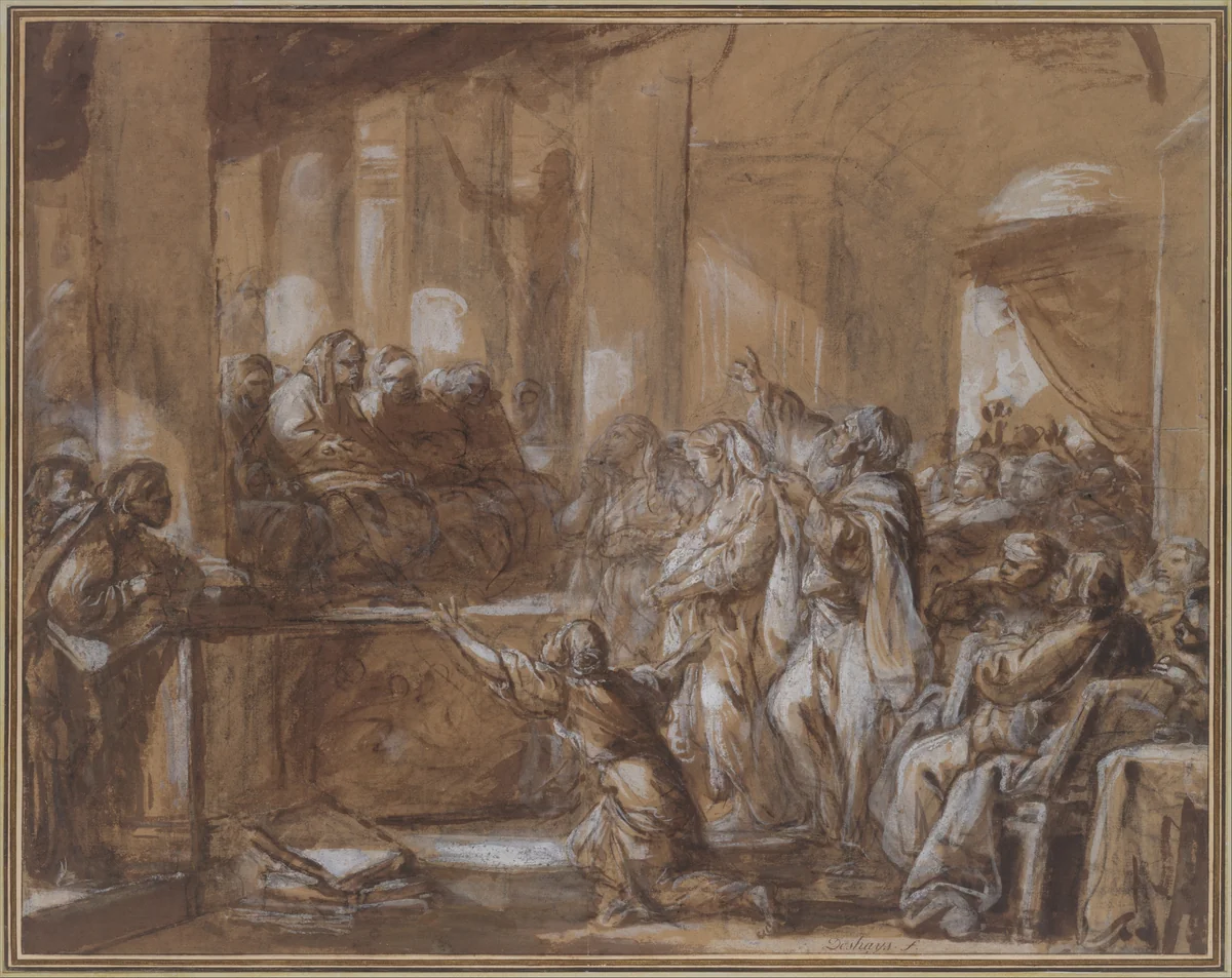 Phryne Before the Areopagus by Jean-Baptiste Deshays, drawing, 1740-1765