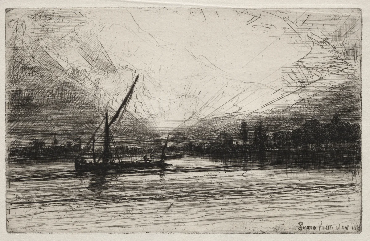 Sunset on the Thames by Francis Seymour-Haden, print, 1862