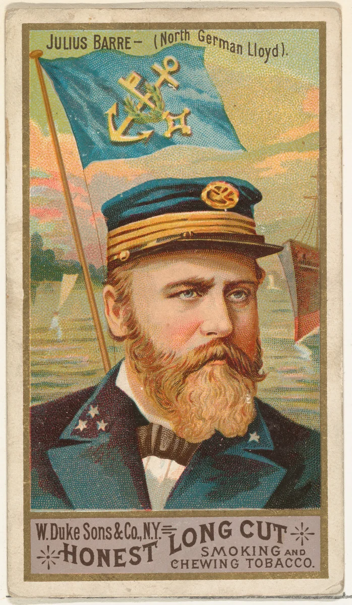 Julius Barre, from the Sea Captains series (N127) issued by Duke Sons & Co. to promote Honest Long Cut Tobacco by W. Duke, Sons & Co., print, 1887