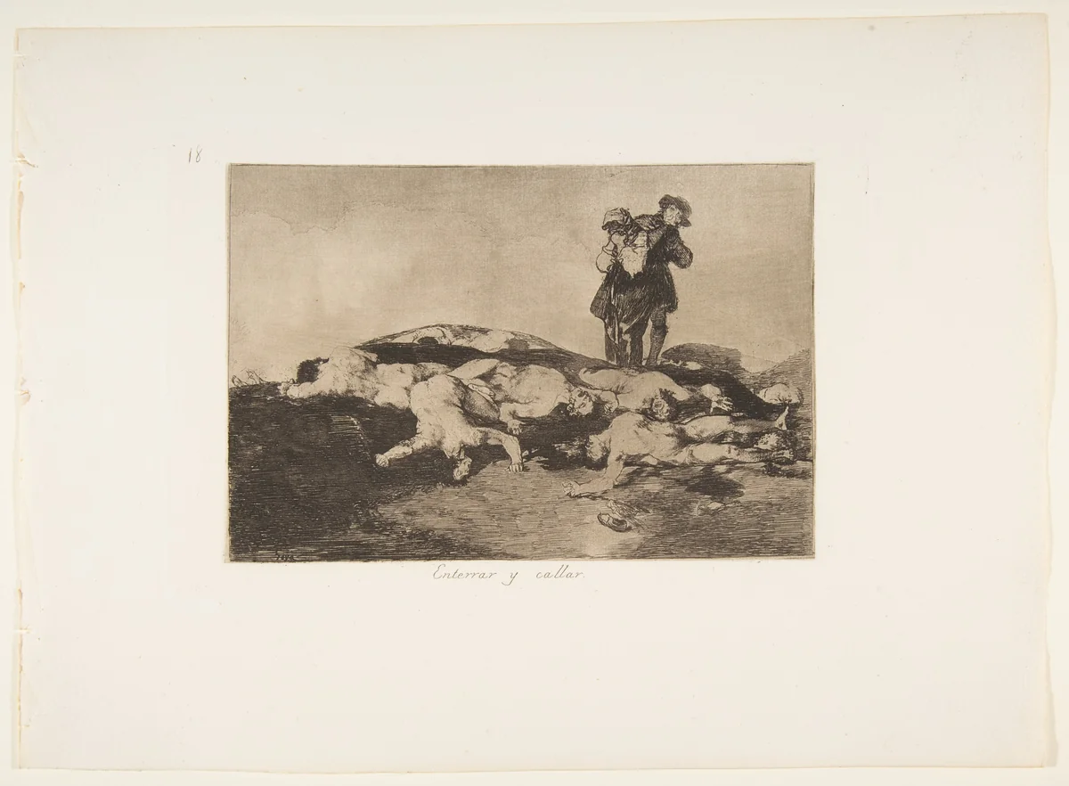 Plate18 from "The Disasters of War" (Los Desastres de la Guerra): Bury them and keep quiet (Enterrar y callar) by Goya, print, 1863