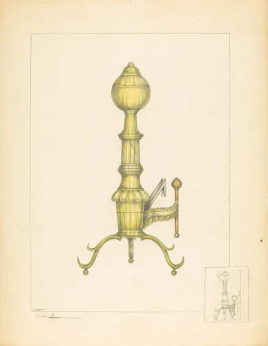 Brass Andiron by Henry Meyers, index of american design, 1937