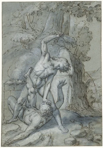 Kain doodt Abel by anonymous, drawing, 1590