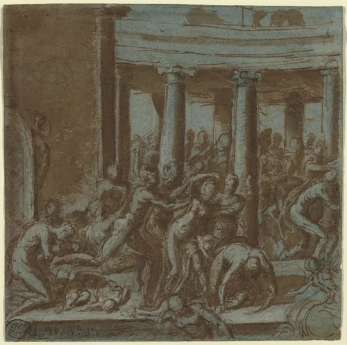 Massacre of the Innocents [recto] by Jacopo Zanguidi, drawing, 1544-1574